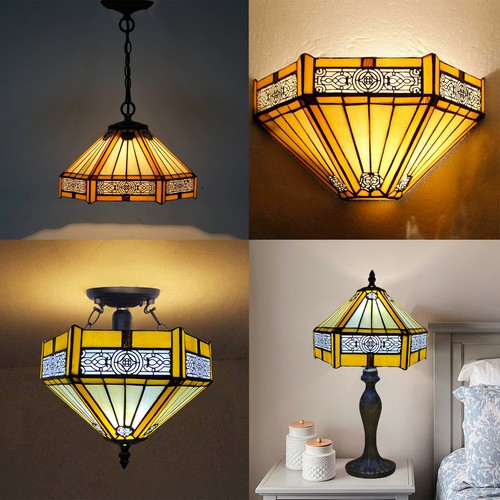 Hexagon style tiffany - style, lamps